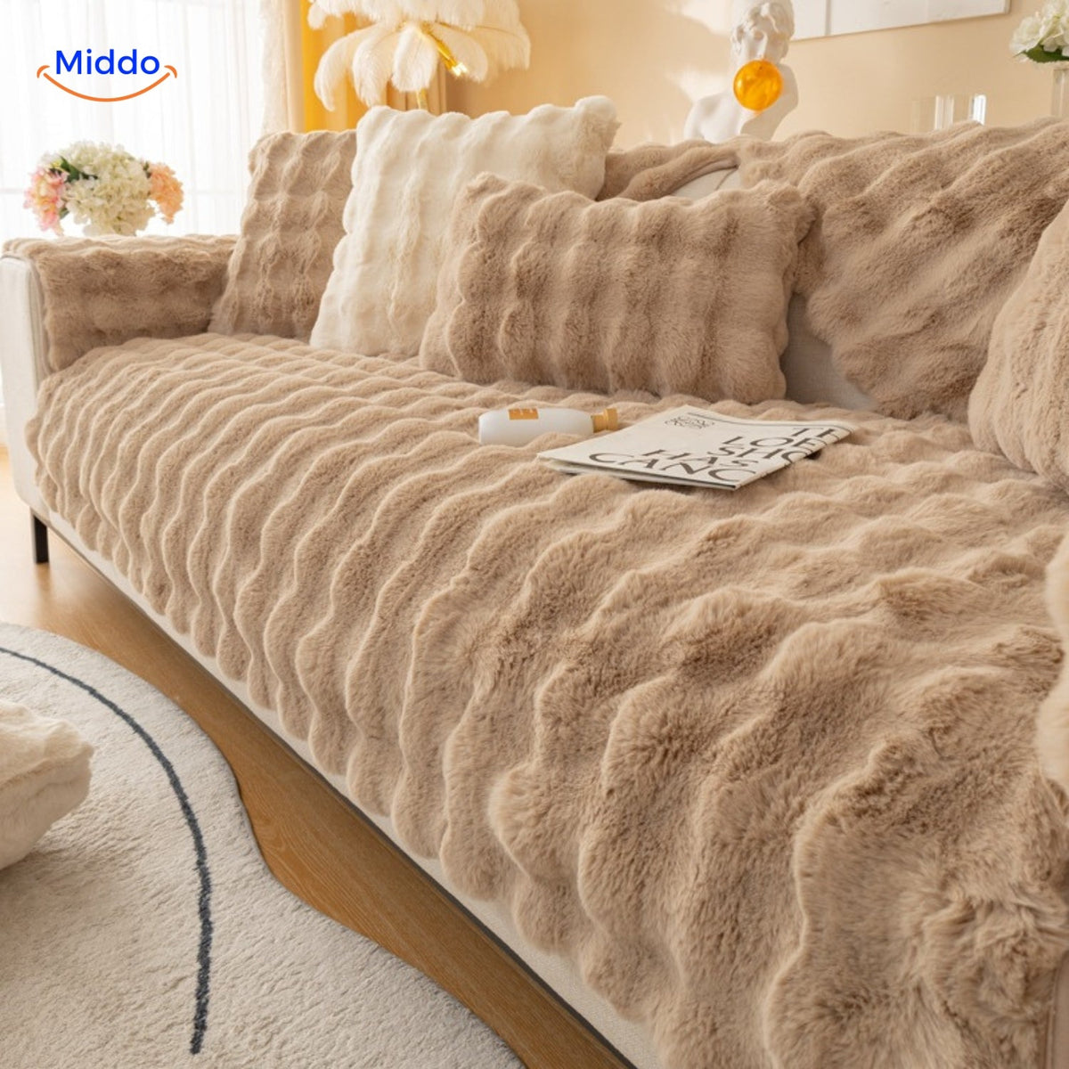 Pluche Meubelhoes Winter Bank Stoel Beschermer Oranje Wit Beige Grijs Groen Roze Warm Zacht Decoratief | Sulvida