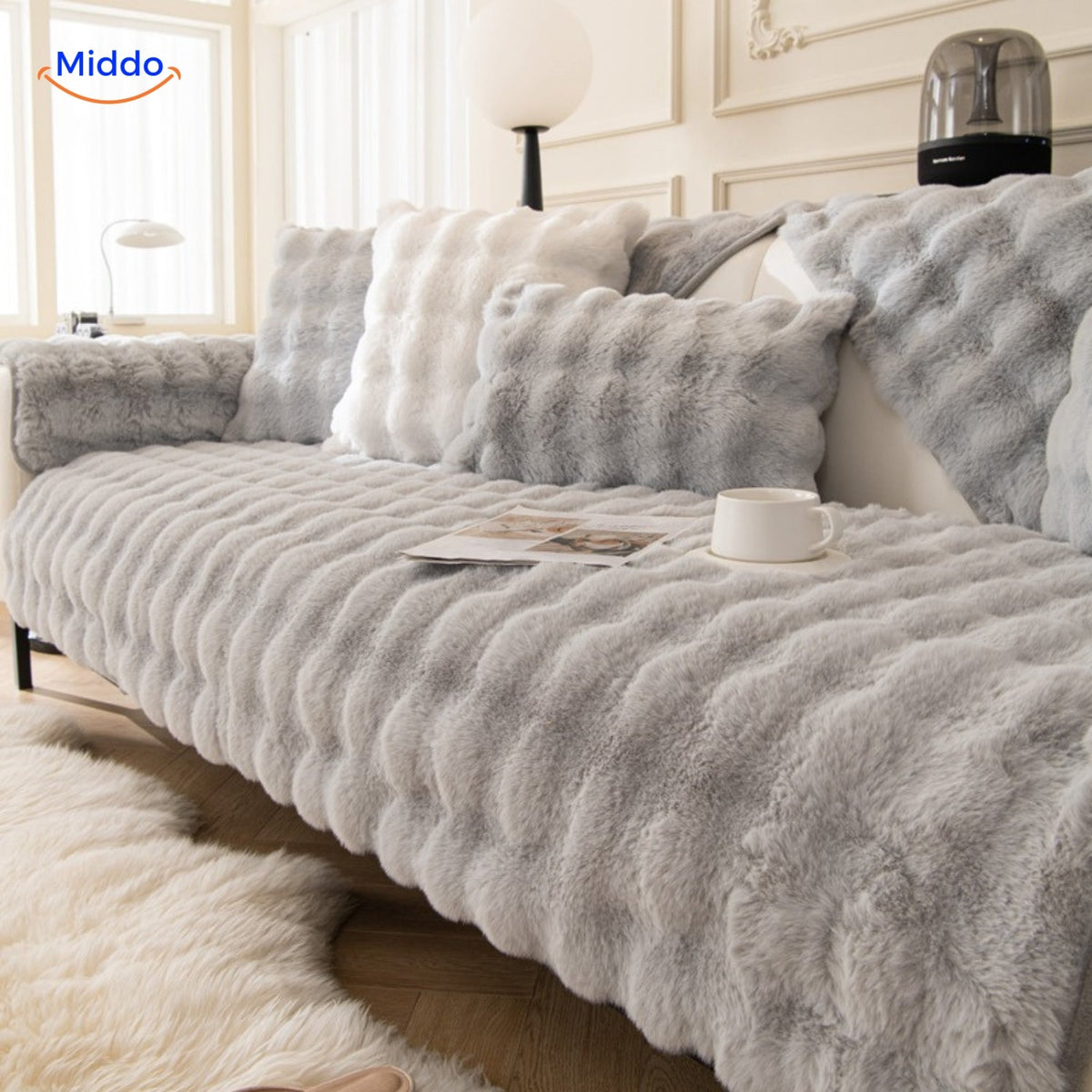 Pluche Meubelhoes Winter Bank Stoel Beschermer Oranje Wit Beige Grijs Groen Roze Warm Zacht Decoratief | Sulvida