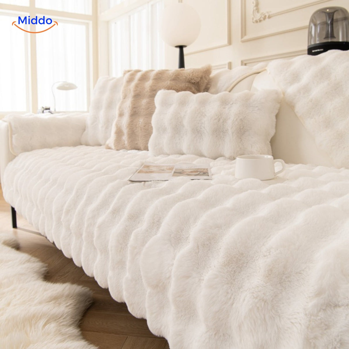 Pluche Meubelhoes Winter Bank Stoel Beschermer Oranje Wit Beige Grijs Groen Roze Warm Zacht Decoratief | Sulvida