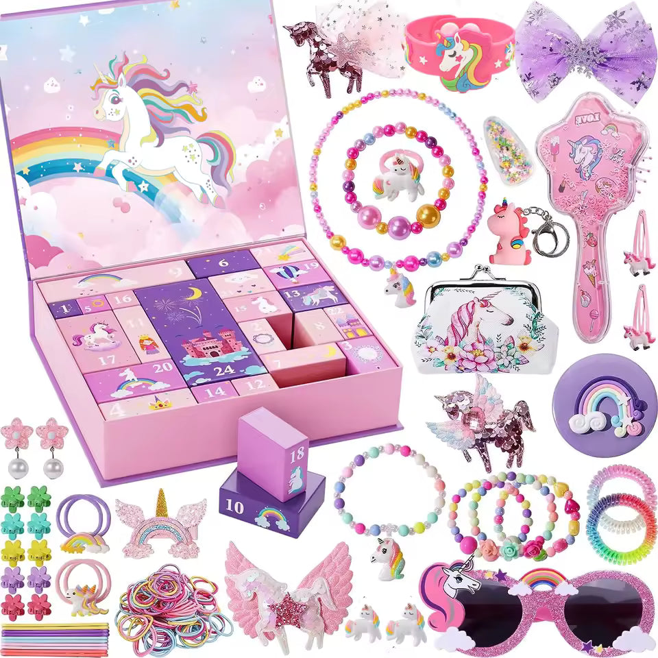Adventskalender met Haaraccessoires en Sieraden voor Meisjes 3-9 Jaar 24 Verrassingen Eenhoorn Kerstkalender | Sulvida