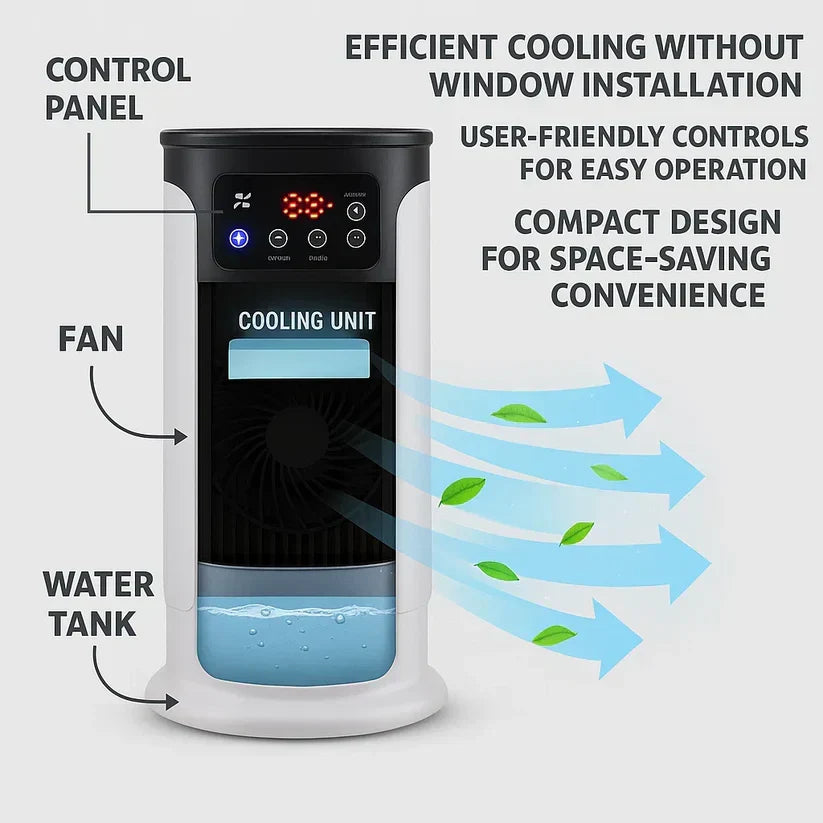 Mobiele Aircooler Energiezuinig Waterkoeling Ruimtekoeler Verplaatsbaar Compact Luchtbevochtiger Thuis Kantoor | Sulvida