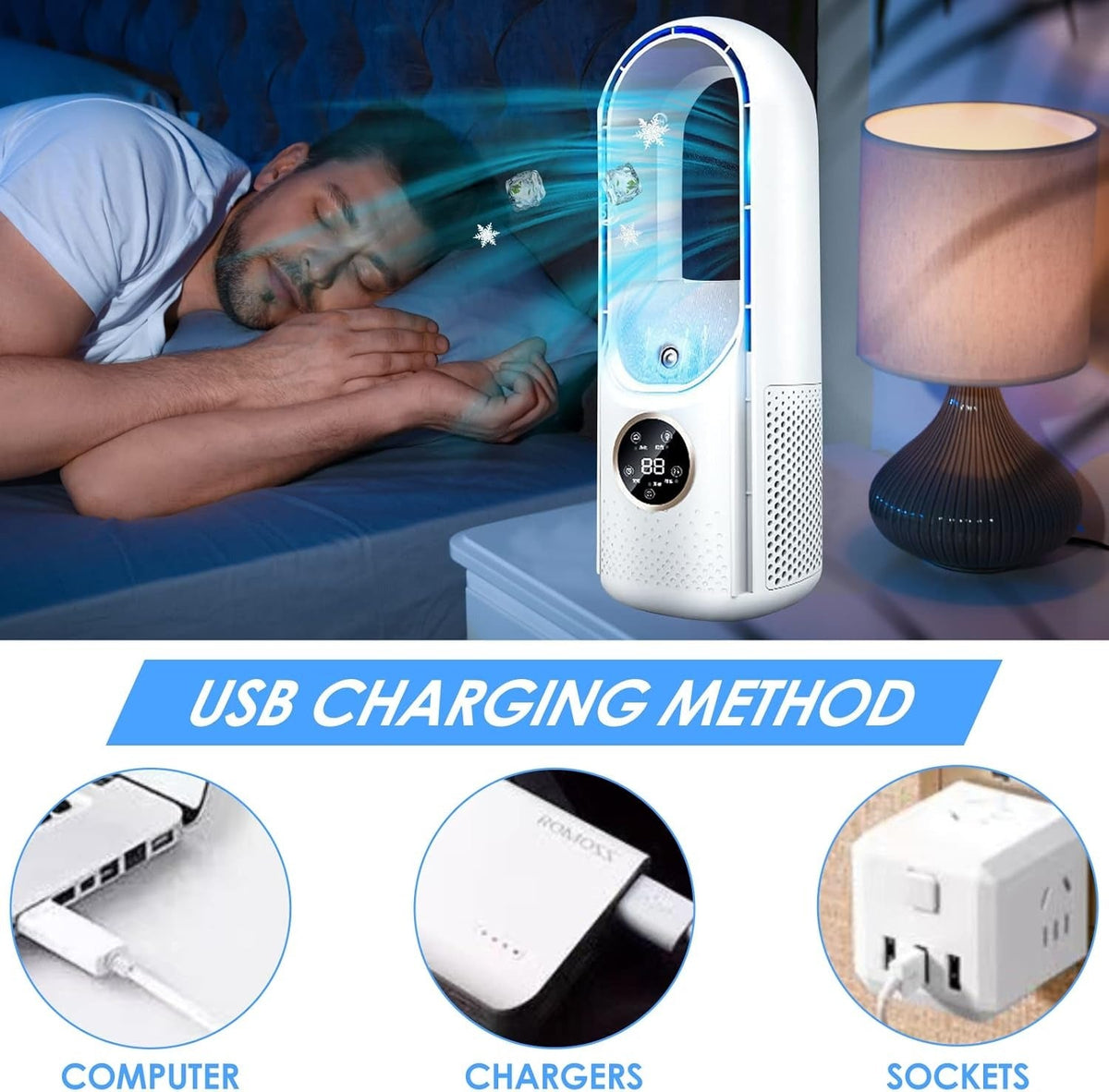 Mobiele Bladloze Stille Luchtkoeler USB Verdamping voor Thuis Kantoor Bureau 100ml Watertank Compact | Sulvida