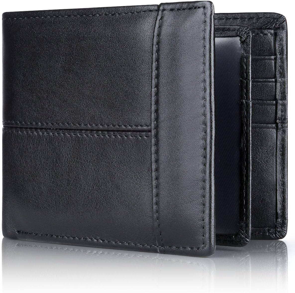 Leren Bifold Portemonnee met RFID-bescherming 16 Vakjes Heren Zwart Bruin Rood Compact Veilig Pasjes | Sulvida