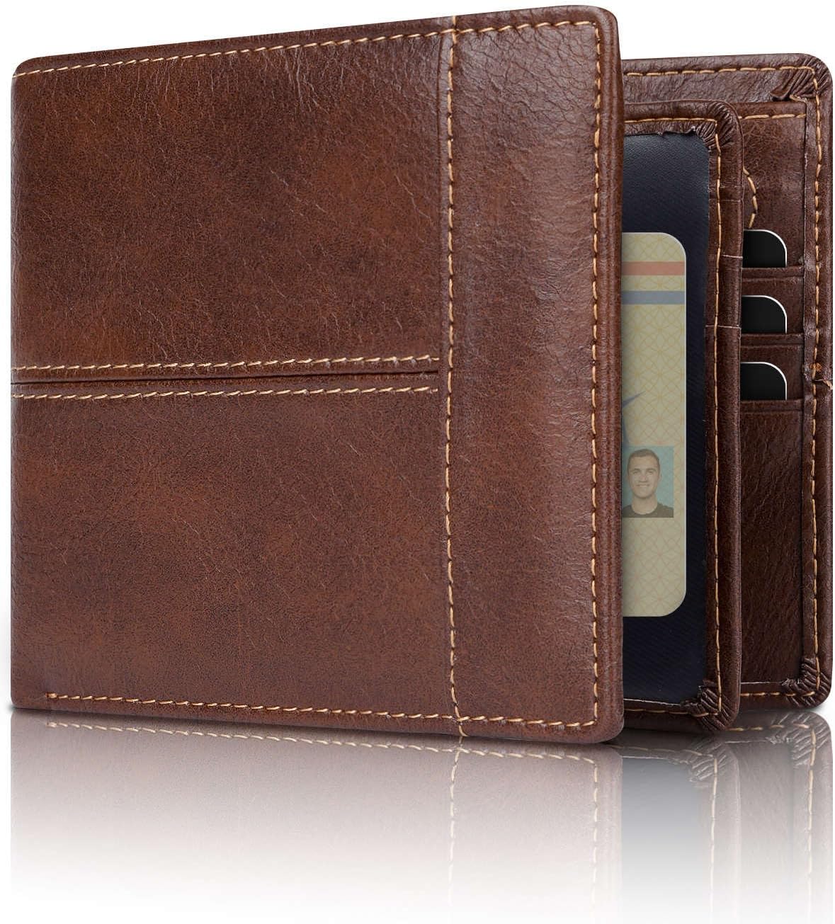 Leren Bifold Portemonnee met RFID-bescherming 16 Vakjes Heren Zwart Bruin Rood Compact Veilig Pasjes | Sulvida