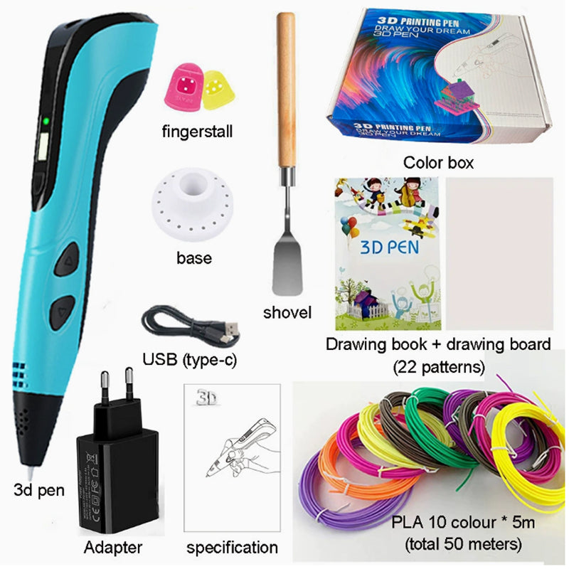 Stylo d’impression 3D coloré pour enfants avec 3 vitesses et écran LCD – Outil de dessin créatif et jouet | Sulvida