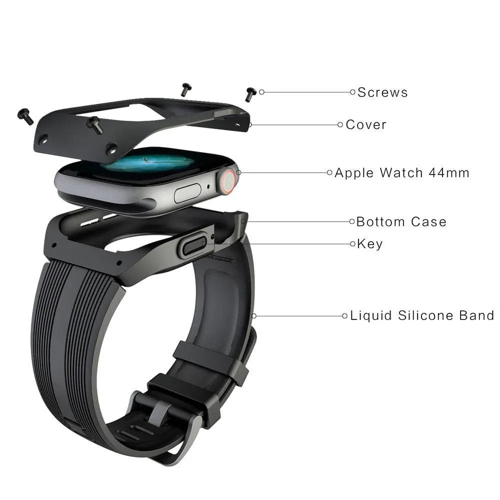Coque avec bracelet pour Apple Watch Series 4 & 5 44mm, noir vert, protection robuste, design sportif