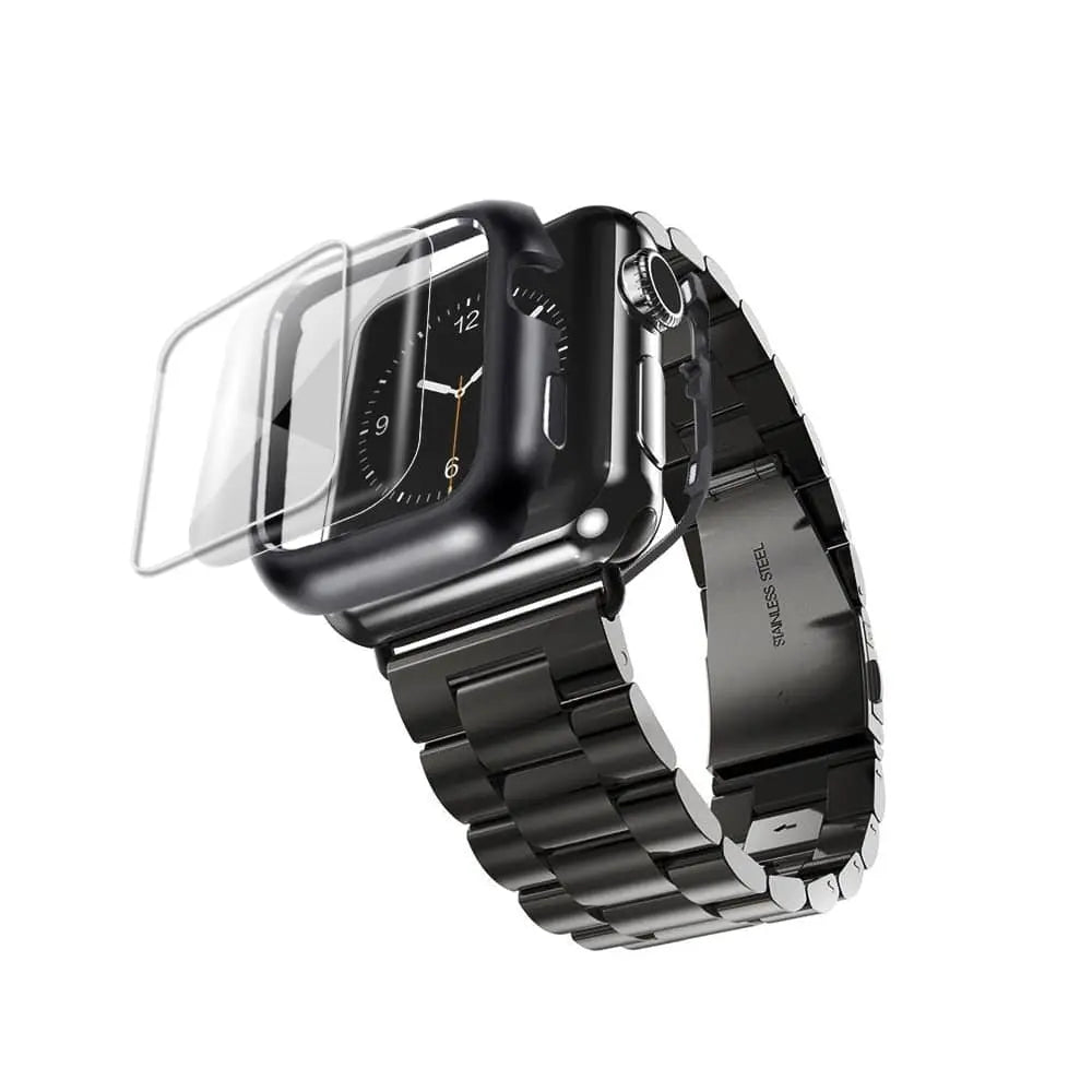 Bracelet de montre avec coque de protection pour Apple Watch, bracelet en acier avec boîtier, compatible avec les montres Series 1-5 | Sulvida