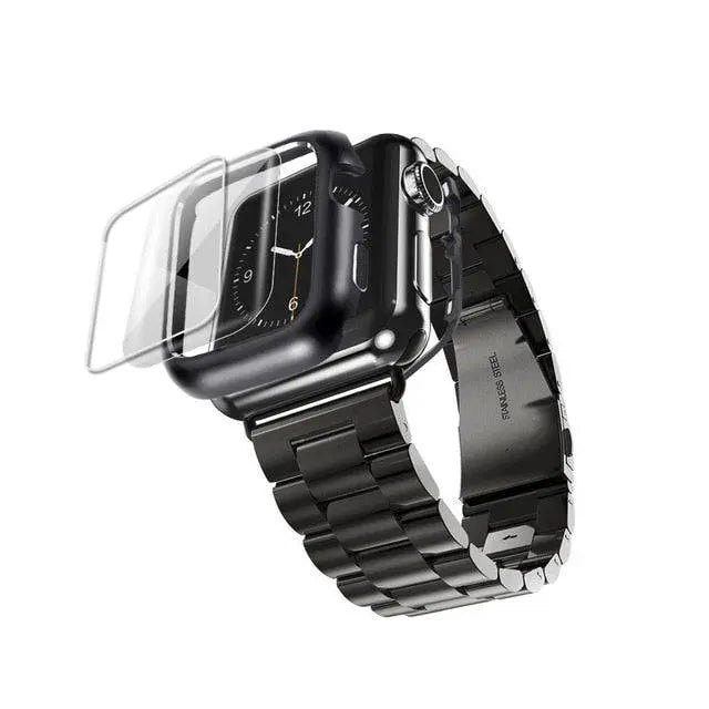 Bracelet de montre avec coque de protection pour Apple Watch, bracelet en acier avec boîtier, compatible avec les montres Series 1-5 | Sulvida