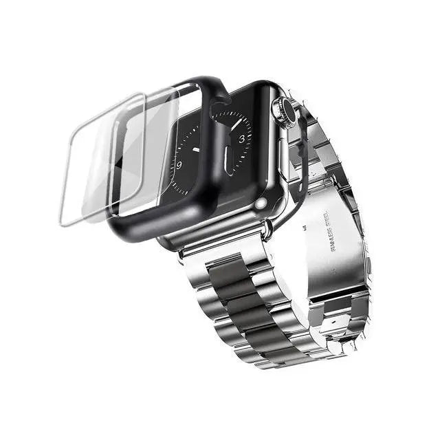 Bracelet de montre avec coque de protection pour Apple Watch, bracelet en acier avec boîtier, compatible avec les montres Series 1-5 | Sulvida
