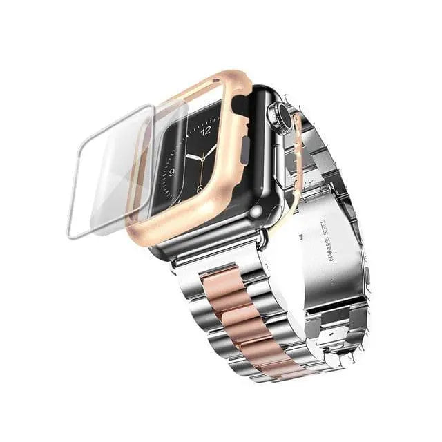 Bracelet de montre avec coque de protection pour Apple Watch, bracelet en acier avec boîtier, compatible avec les montres Series 1-5 | Sulvida