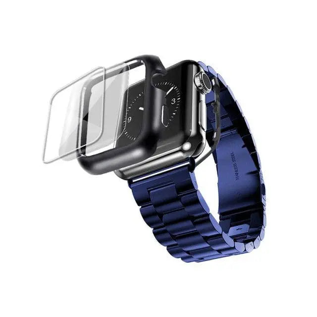 Bracelet de montre avec coque de protection pour Apple Watch, bracelet en acier avec boîtier, compatible avec les montres Series 1-5 | Sulvida