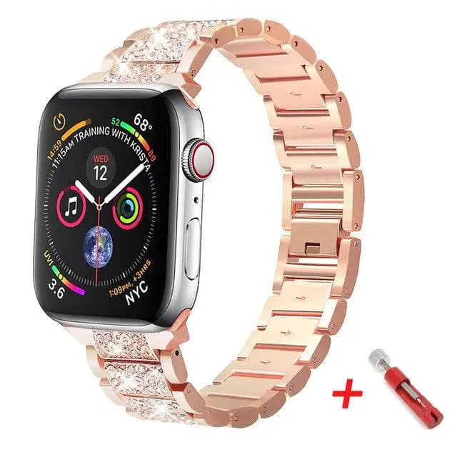 Bracelet de montre avec coque de protection en acier inoxydable pour Apple Watch 38 40 42 44mm, argent or noir métal | Sulvida