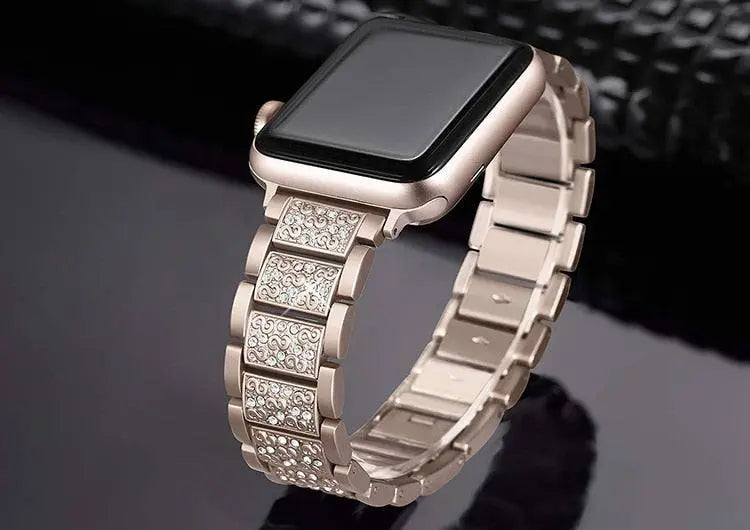 Bracelet de montre avec coque de protection en acier inoxydable pour Apple Watch 38 40 42 44mm, argent or noir métal | Sulvida