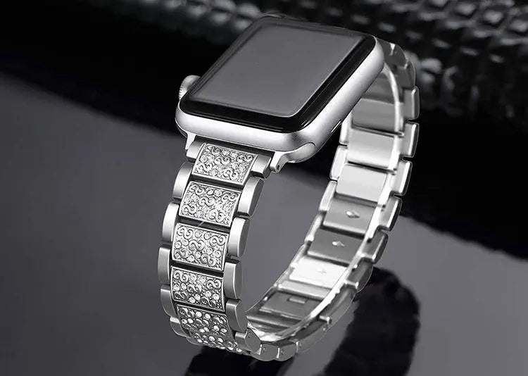 Bracelet de montre avec coque de protection en acier inoxydable pour Apple Watch 38 40 42 44mm, argent or noir métal | Sulvida