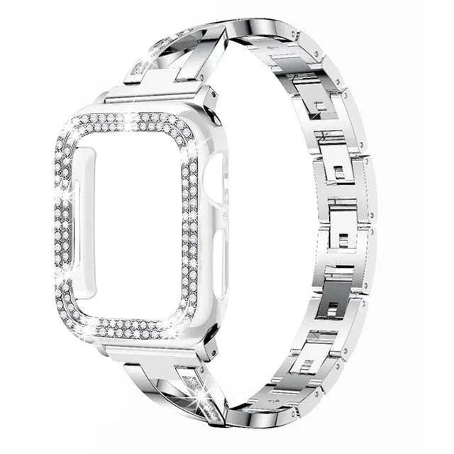 Bracelet avec boîtier pour Apple Watch – Bracelet de luxe en acier inoxydable serti de diamants, or, argent, or rose | Sulvida