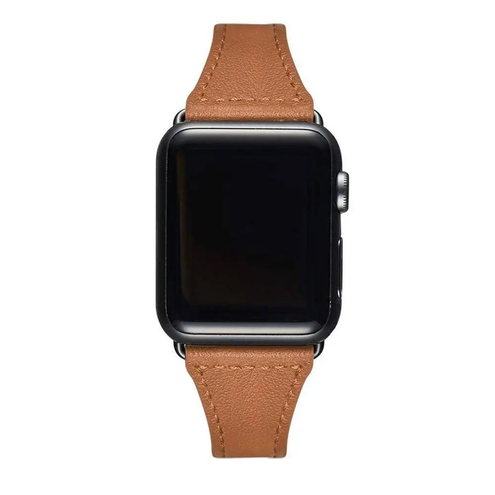 Bracelet de montre en cuir pour femme modèle fin pour Apple Watch taille de boîtier 42/46mm & Ultra 49mm beige noir marron rose | Sulvida