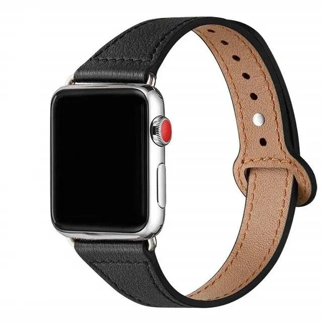 Bracelet de montre en cuir pour femme modèle fin pour Apple Watch taille de boîtier 42/46mm & Ultra 49mm beige noir marron rose | Sulvida