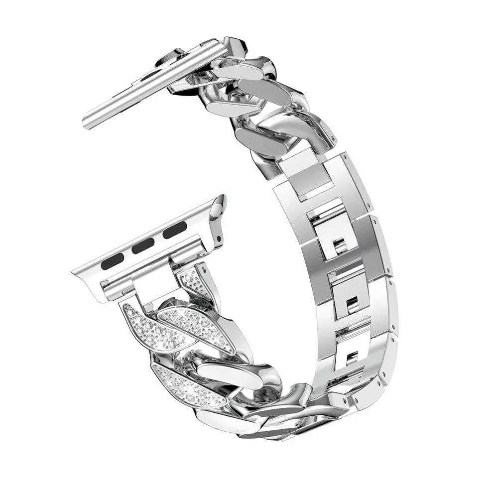 Bracelet à maillons en acier avec diamants pour montre connectée 42mm 46mm 49mm, bracelet de montre en métal de luxe et accessoire | Sulvida