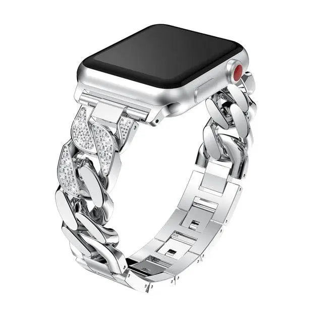 Bracelet à maillons en acier avec diamants pour montre connectée 42mm 46mm 49mm, bracelet de montre en métal de luxe et accessoire | Sulvida