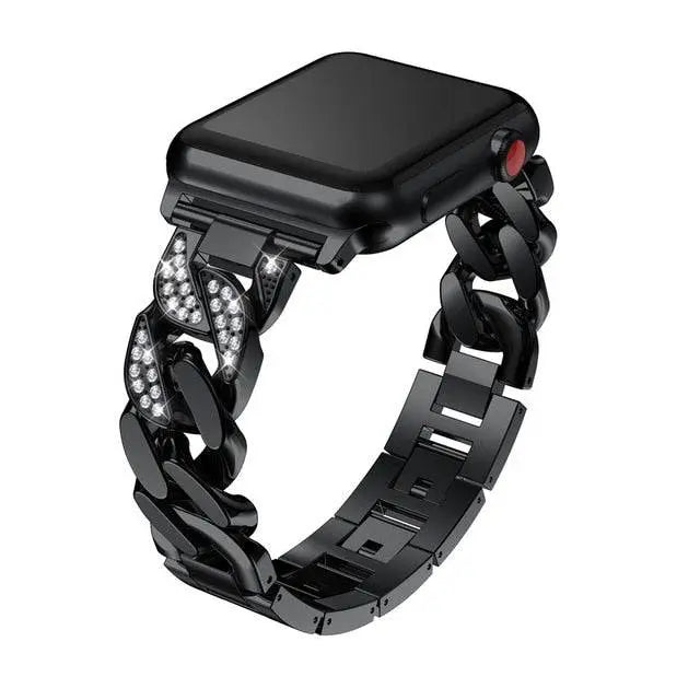 Bracelet à maillons en acier avec diamants pour montre connectée 42mm 46mm 49mm, bracelet de montre en métal de luxe et accessoire | Sulvida