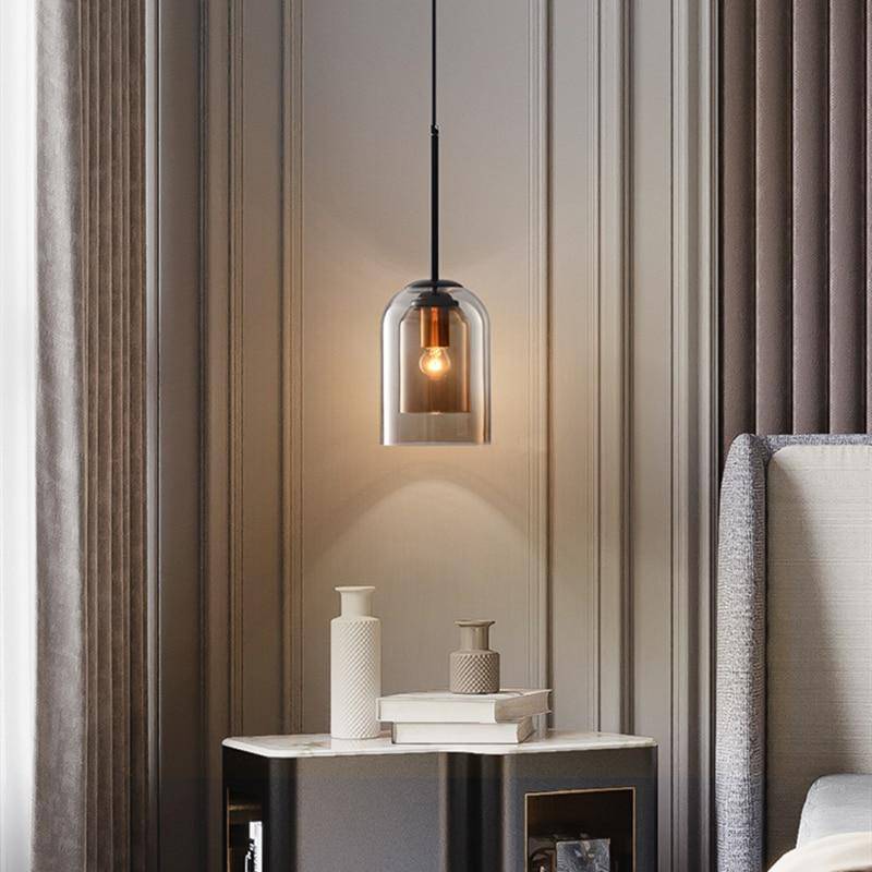 Hanglamp Dubbel Rookglas Ronde Buis Koper Afwerking Moderne Eetkamerlamp Eettafel Woonkamer Verlichting Design | Sulvida