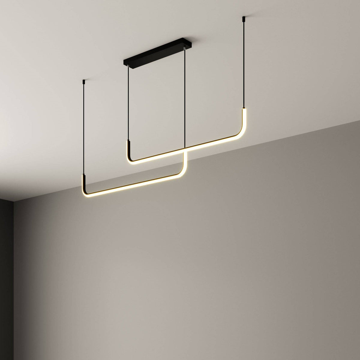 LED Hanglamp Aluminium Lineair 90-150 cm Zwart Goud Dimbaar Moderne Verlichting Eetkamer Bureau Woonkamer | Sulvida