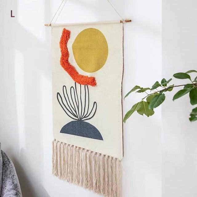 Geometrisch getuft wandtapijt met franjes natuurlijke macramé boho stijl 50×70 cm woonkamer decoratie | Sulvida