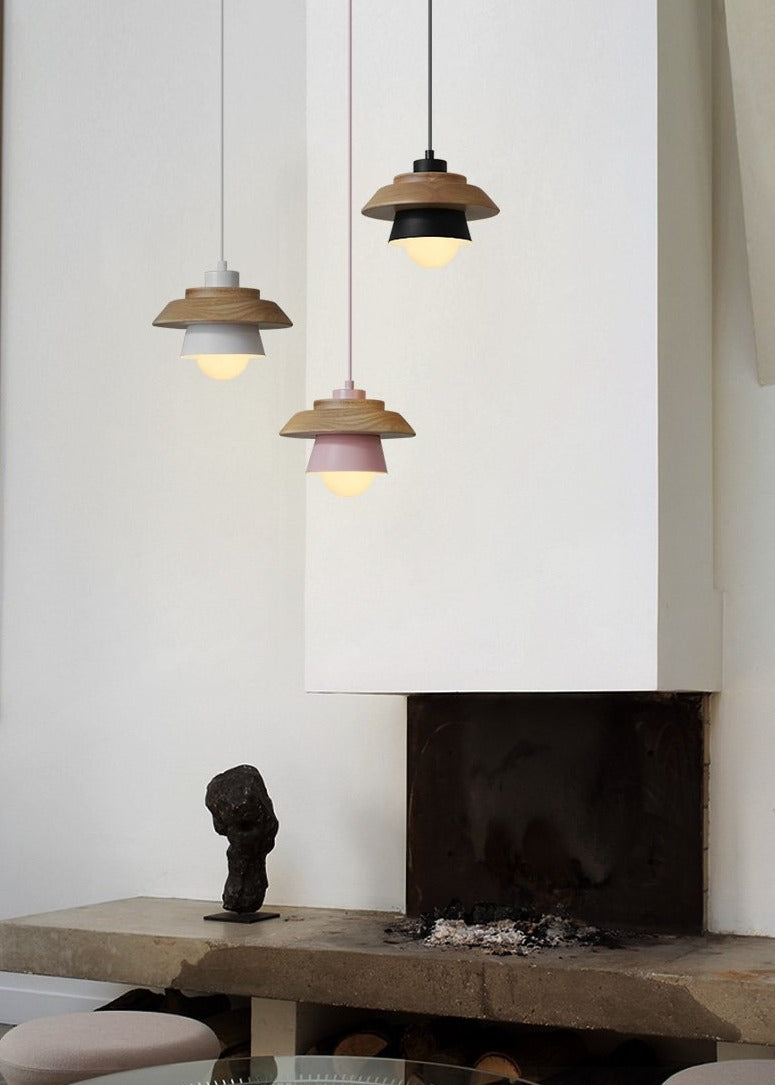 Scandinavische Hanglamp Hout Aluminium Zwart Roze Groen Grijs Wit E27 Lichtpunt Design Binnenverlichting | Sulvida