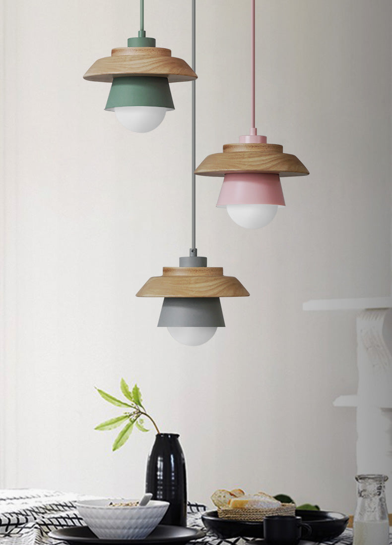 Scandinavische Hanglamp Hout Aluminium Zwart Roze Groen Grijs Wit E27 Lichtpunt Design Binnenverlichting | Sulvida