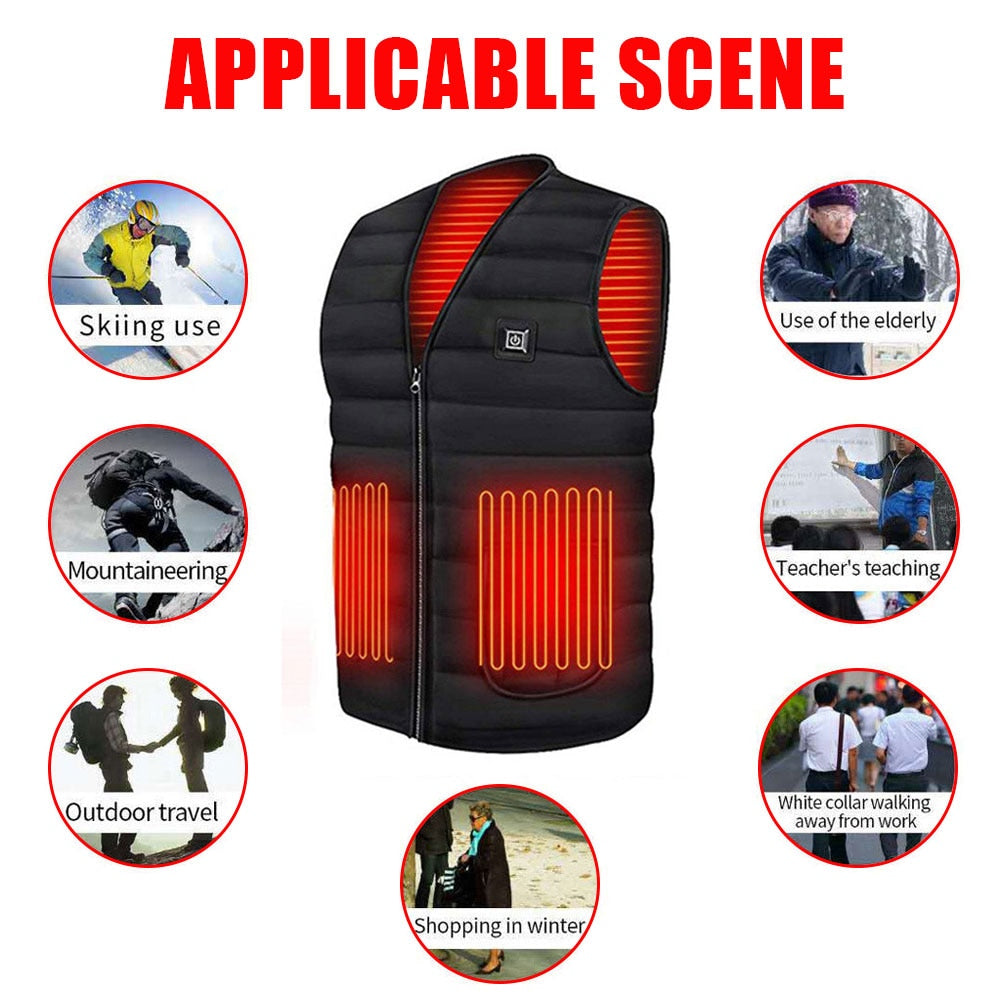 Elektrisch Verwarmingsvest Katoen 5 Verwarmingszones 3 Temperatuurstanden USB-oplaadbaar Unisex Winter | Sulvida