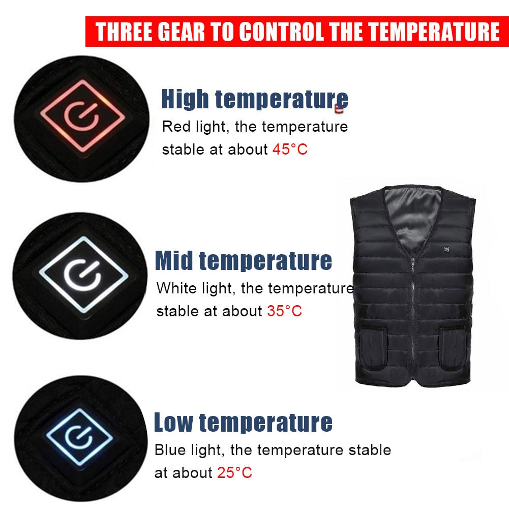 Elektrisch Verwarmingsvest Katoen 5 Verwarmingszones 3 Temperatuurstanden USB-oplaadbaar Unisex Winter | Sulvida