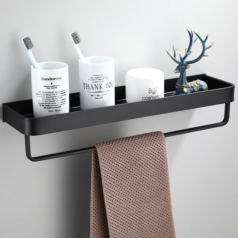 Zwevende wandplank aluminium mat zwart met opbergvlak badkamer keuken woonkamer modern minimalistisch design | Sulvida
