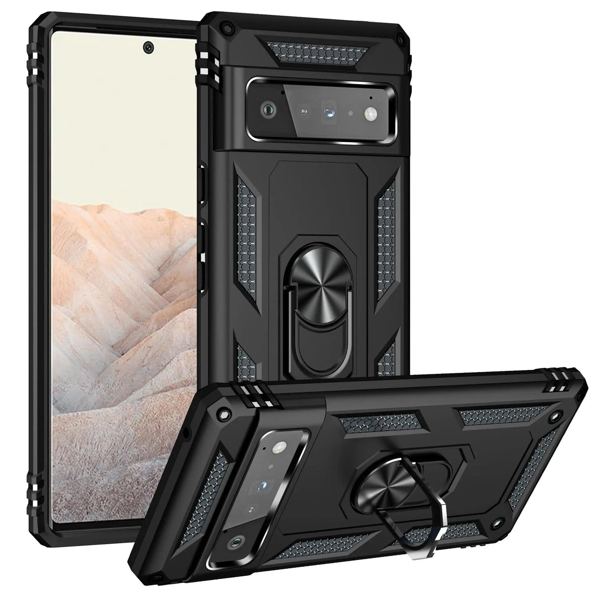 Coque de téléphone avec anneau et support pour Google Pixel 6 Pro coque de protection hybride antichoc en TPU silicone | Sulvida