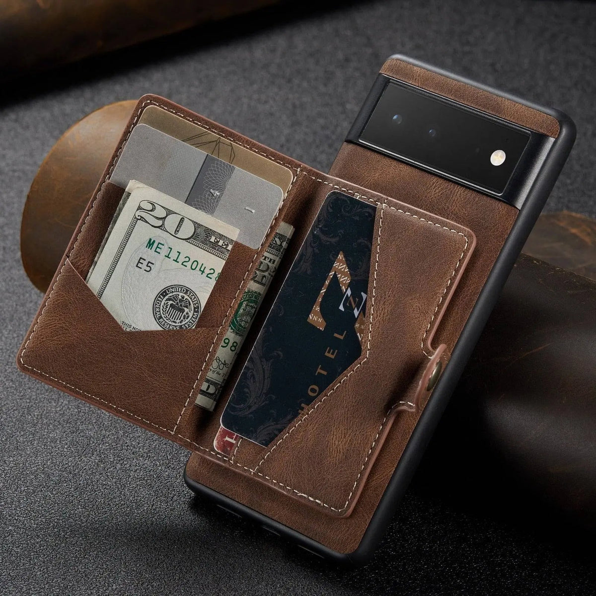 Étui portefeuille vintage en cuir pour smartphone avec porte-cartes et fonction support marron vintage noir protection | Sulvida