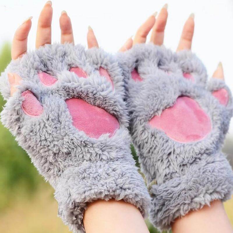 Vingerloze Pluche Handschoenen Dierenprint Beerklauw Design Winteraccessoires Warm Zacht Unisex Dames Heren | Sulvida
