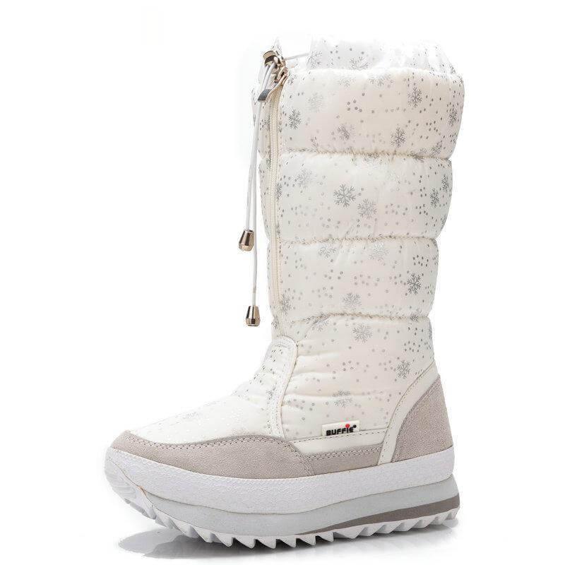 Dameslaarzen pluche tot op de knie zwart met rits nylon winterlaarzen warm gevoerd comfortabel dames | Sulvida