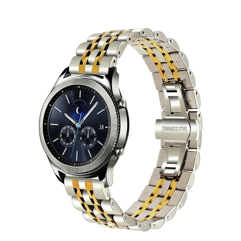 Bracelet à maillons en acier pour Galaxy Watch 22mm, réglable, en acier inoxydable, argenté ou doré, bracelet pour montre connectée | Sulvida