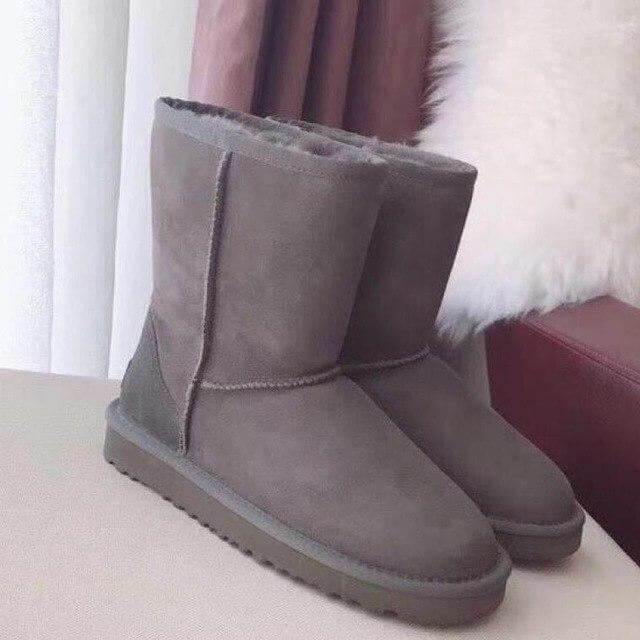Warme Leren Enkellaarsjes Natuurlijk Leer Platte Zool Instapmodel Winterlaarzen Casual Dames Comfortabel | Sulvida