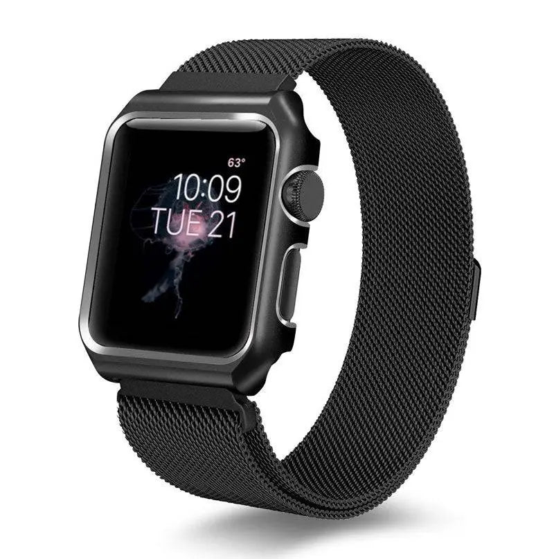 Bracelet de montre en acier inoxydable, maille milanaise pour montre connectée 44mm 42mm 40mm 38mm avec coque de protection | Sulvida