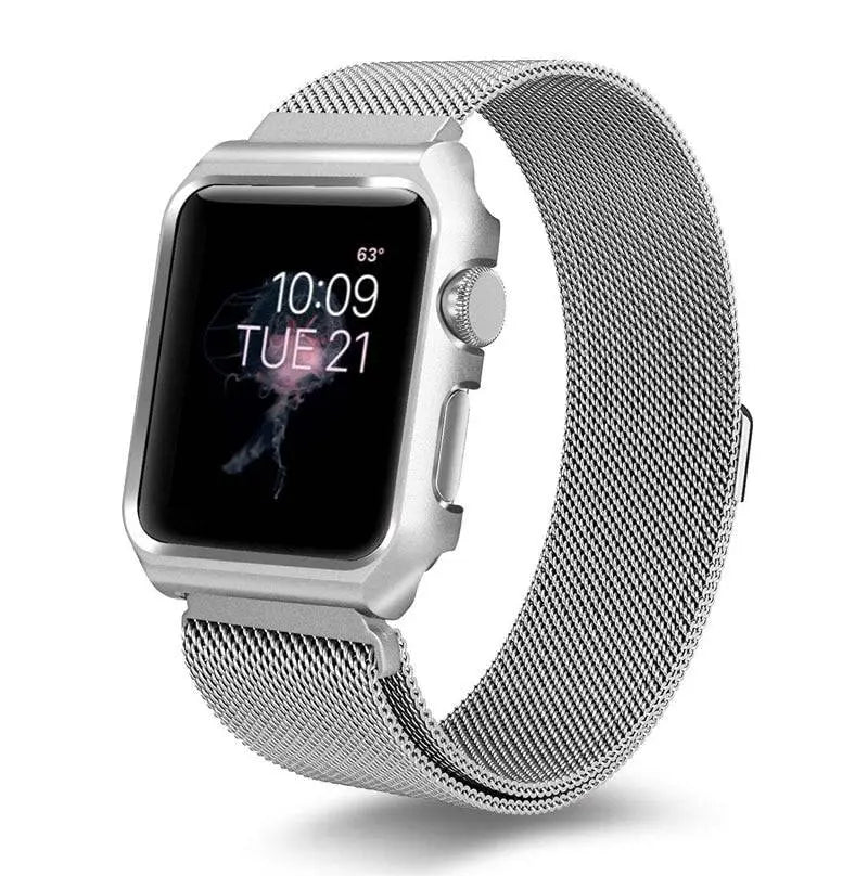 Bracelet de montre en acier inoxydable, maille milanaise pour montre connectée 44mm 42mm 40mm 38mm avec coque de protection | Sulvida