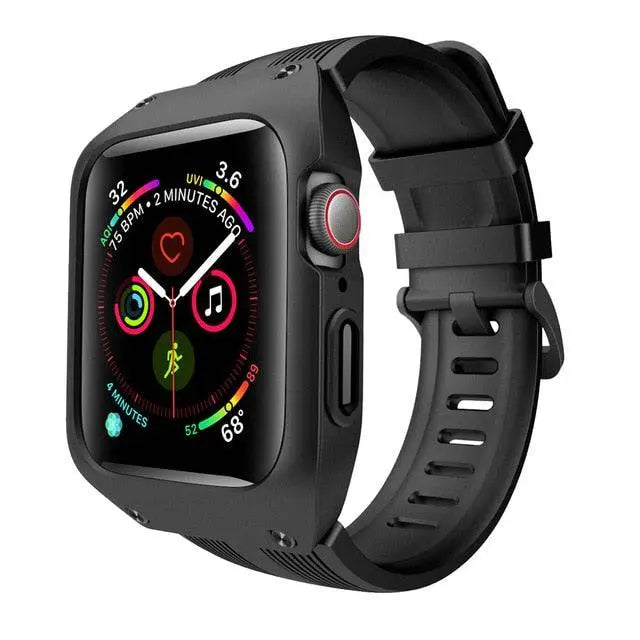 Coque avec bracelet pour Apple Watch Series 4 & 5 44mm, noir vert, protection robuste, design sportif