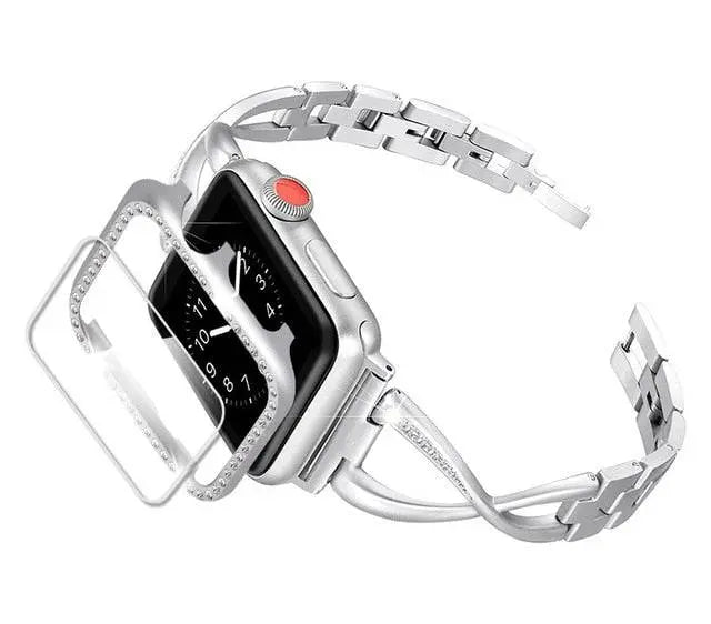 Ensemble boîtier et bracelet pour Apple Watch 38mm 40mm 42mm 44mm, boîtier Royalty avec bracelet Diva, couleur or, montre connectée | Sulvida