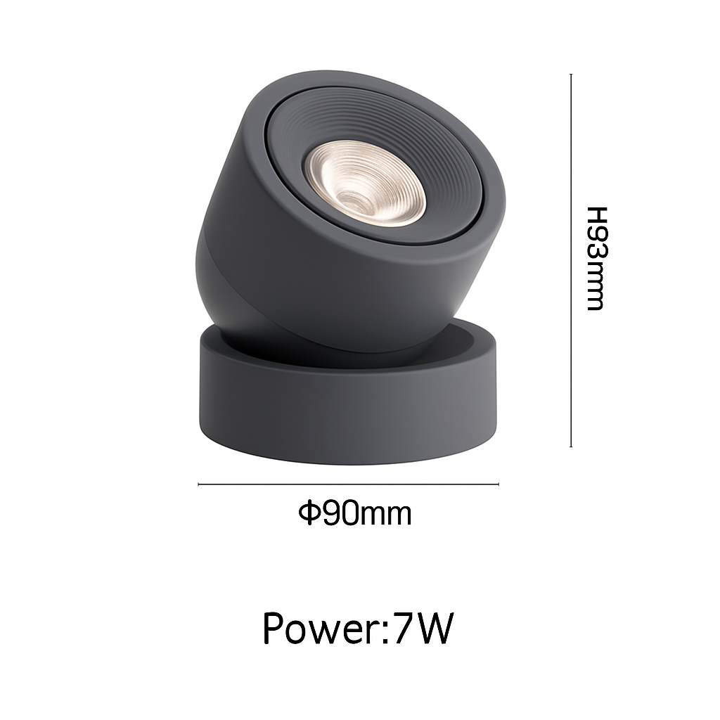 Verstelbare plafondspot LED met 360° draaiing 7W aluminium richtbaar accentlicht zwart wit grijs roze | Sulvida