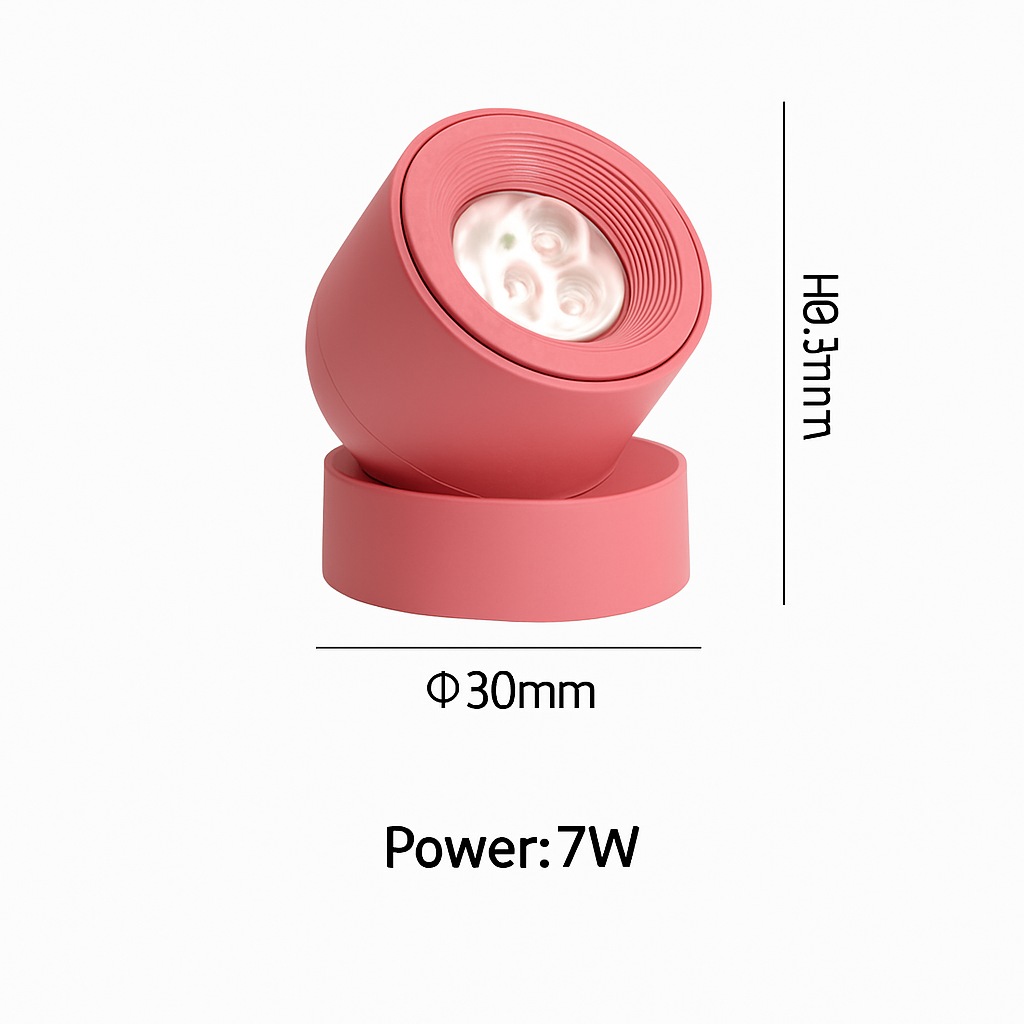 Verstelbare plafondspot LED met 360° draaiing 7W aluminium richtbaar accentlicht zwart wit grijs roze | Sulvida