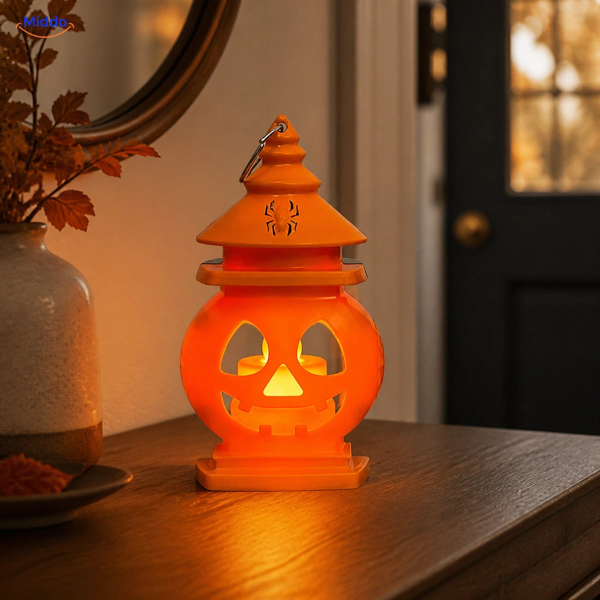 Draagbare Halloweenlantaarn Pompoen Dubbelzijdig LED Verlichting Oranje Zwart Decoratie voor Herfstfeest | Sulvida