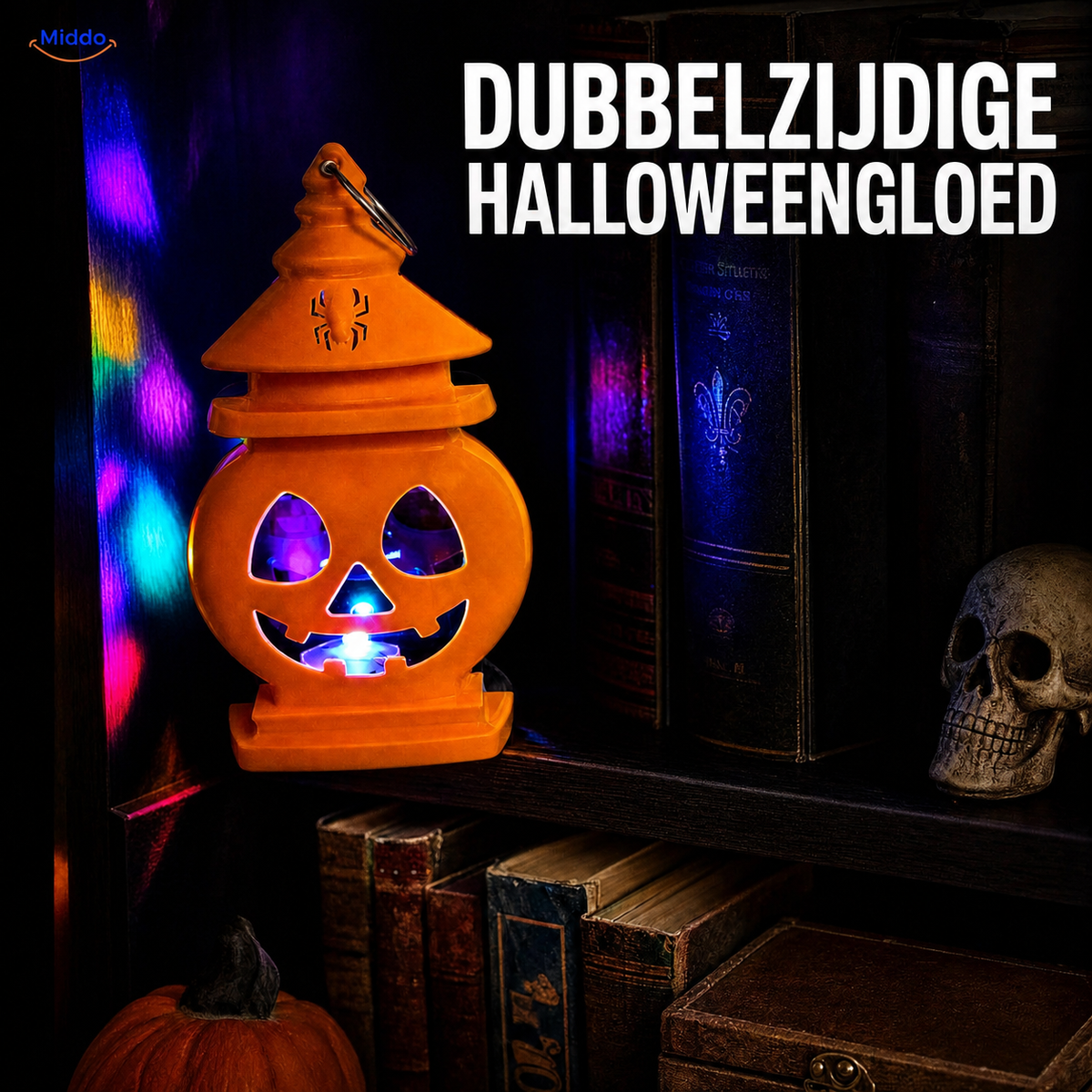 Draagbare Halloweenlantaarn Pompoen Dubbelzijdig LED Verlichting Oranje Zwart Decoratie voor Herfstfeest | Sulvida