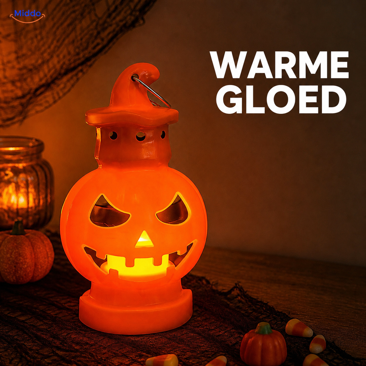 Draagbare Halloweenlantaarn Pompoen Dubbelzijdig LED Verlichting Oranje Zwart Decoratie voor Herfstfeest | Sulvida