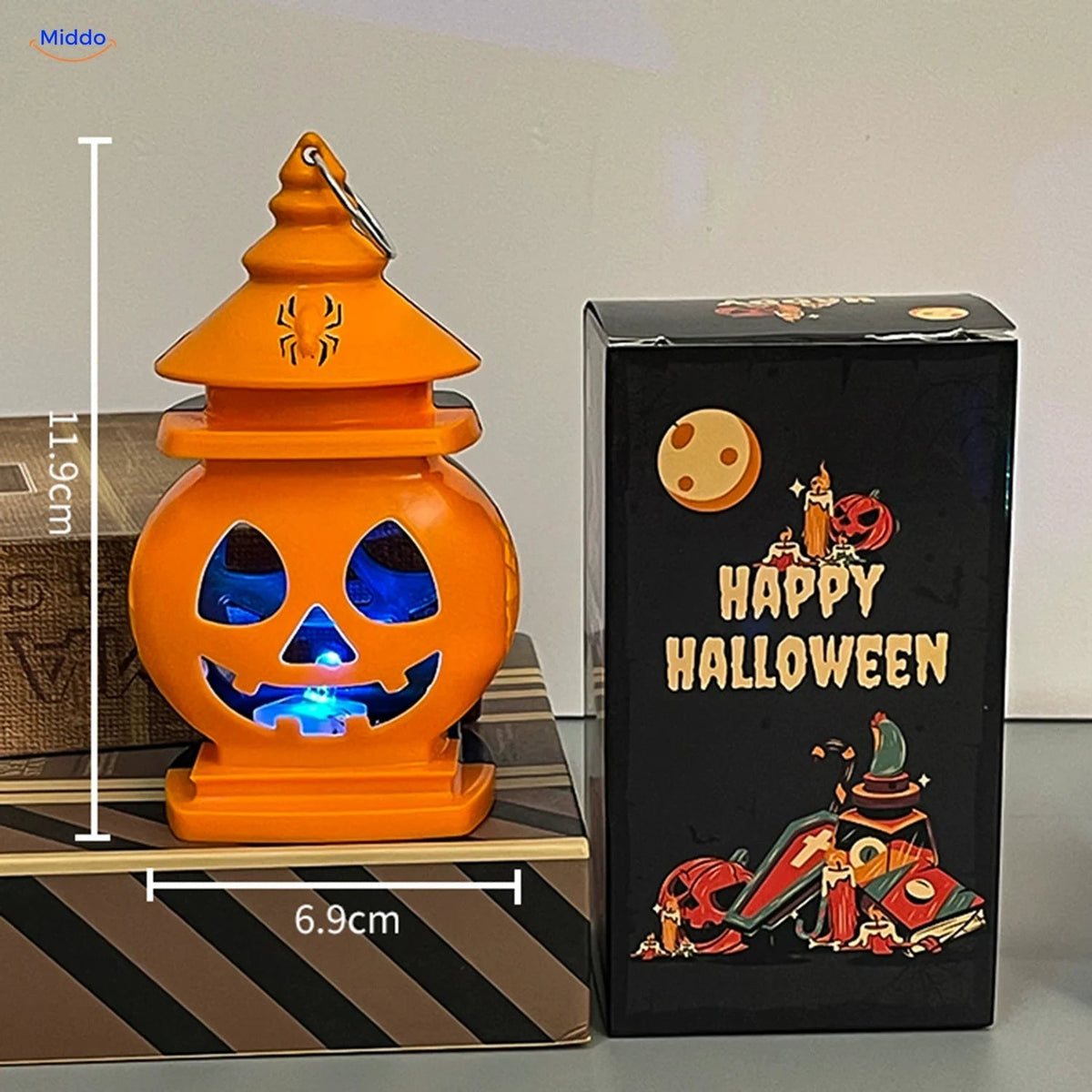 Draagbare Halloweenlantaarn Pompoen Dubbelzijdig LED Verlichting Oranje Zwart Decoratie voor Herfstfeest | Sulvida
