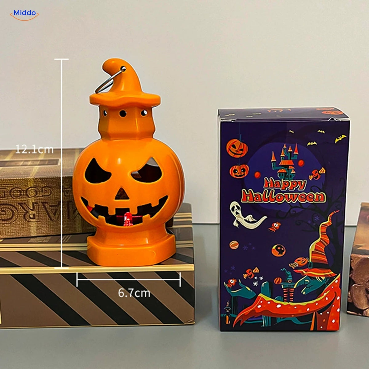 Draagbare Halloweenlantaarn Pompoen Dubbelzijdig LED Verlichting Oranje Zwart Decoratie voor Herfstfeest | Sulvida