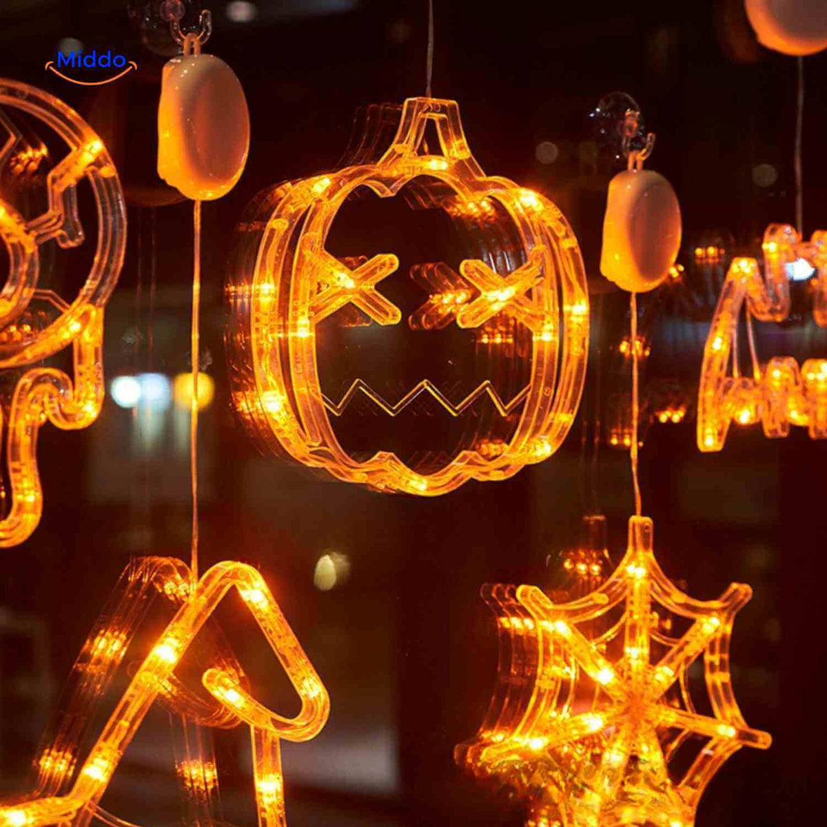 LED-decoratielamp Halloween zuignap 20cm kunststof pompoen spookje heksenhoed sfeerverlichting binnen buiten | Sulvida